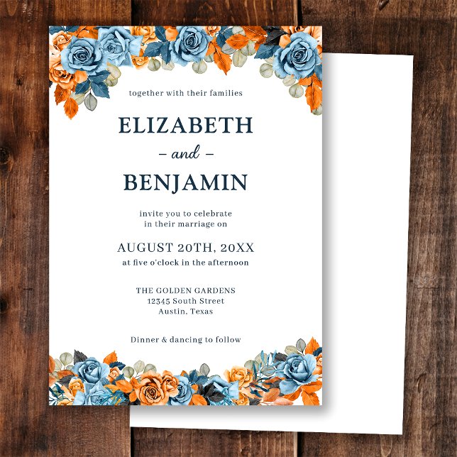 Elegant Floral Navy Rust Dark Terracota Wedding Invitation (Creator Uploaded)
