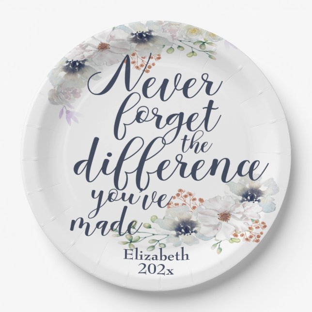 Elegant Floral Never Forget The Difference Paper Plate (Front)