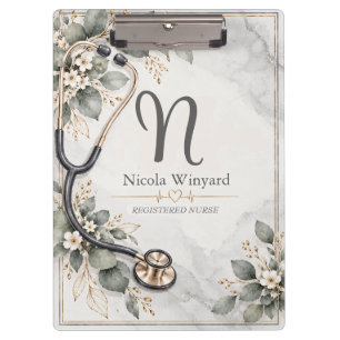Elegant Floral Nurse Monogram Clipboard