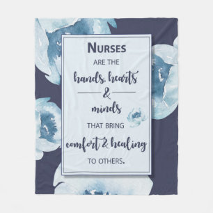Elegant Floral Nurses Day Fleece Blanket on Navy