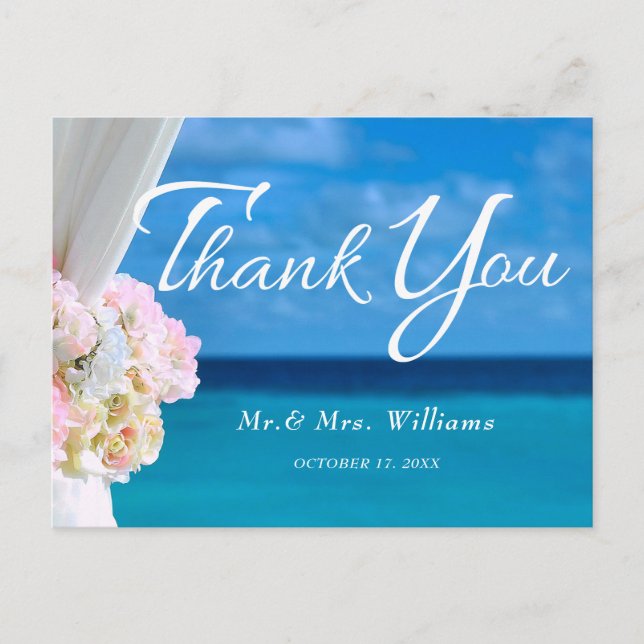 Elegant Floral Ocean Beach Summer Thank You Postcard (Front)