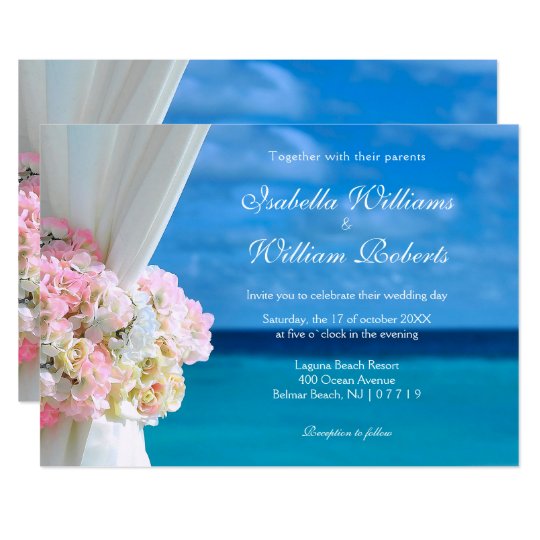 Elegant Floral Ocean Beach Summer Wedding Card
