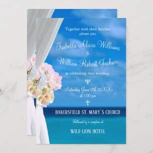 Elegant Floral Ocean Beach Summer Wedding Ceremony Invitation