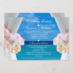 Elegant Floral Ocean Beach Summer Wedding Details Invitation