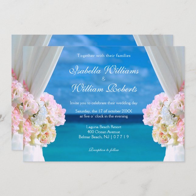 Elegant Floral Ocean Beach Summer Wedding Gate Invitation (Front/Back)