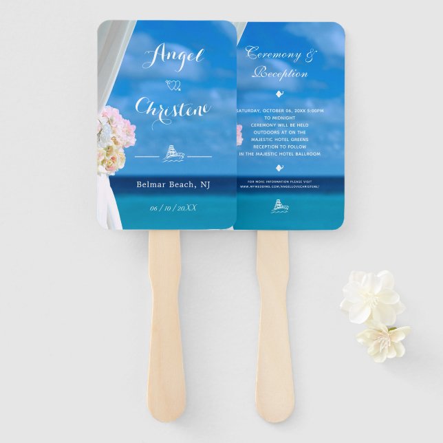 Elegant Floral Ocean Beach Summer Wedding Hand Fan (Front and Back)