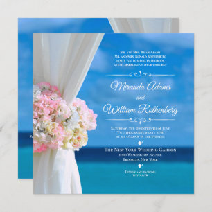 Elegant Floral Ocean Beach Summer Wedding Invitation