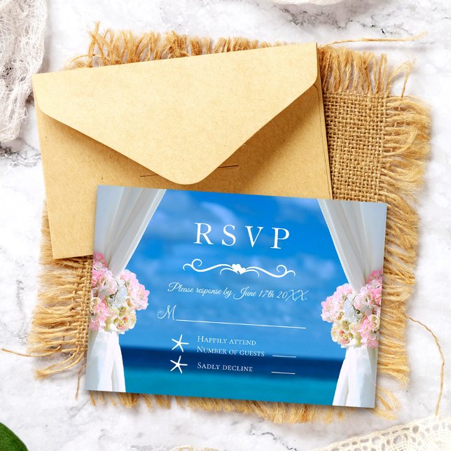 Elegant Floral Ocean Beach Summer Wedding RSVP (Creator Uploaded)