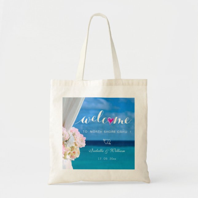 Elegant Floral Ocean Beach Wedding Welcome Favour Tote Bag (Front)