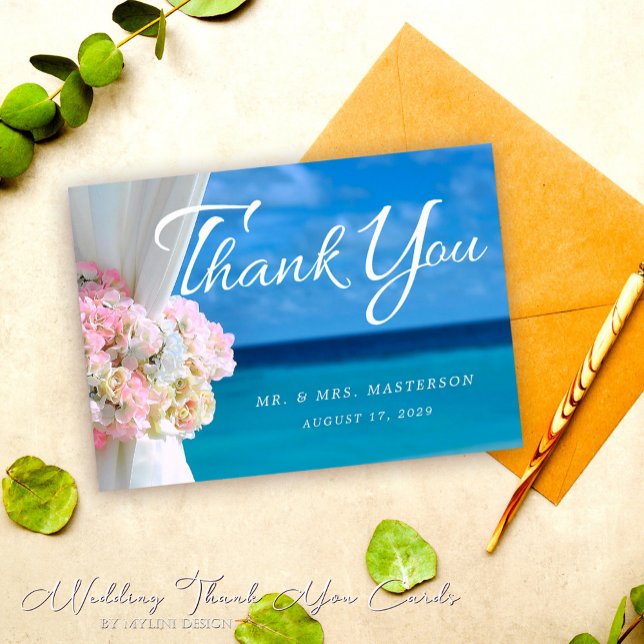 Elegant Floral Ocean Summer Beach Wedding Thank You Card (Creator Uploaded)