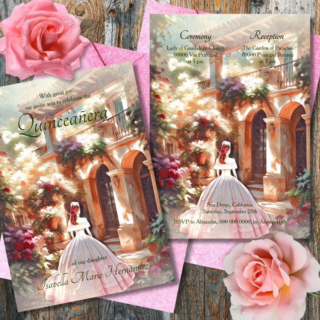 Elegant Floral Old Mexican Town Quinceañera Invitation (Creator Uploaded)
