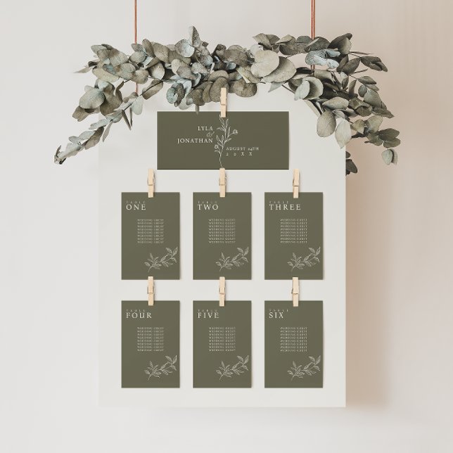 Elegant Floral Olive Wedding Seating Chart Cards (Creator Uploaded)