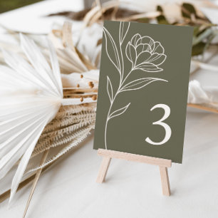 Elegant Floral Olive Wedding Table Number Cards