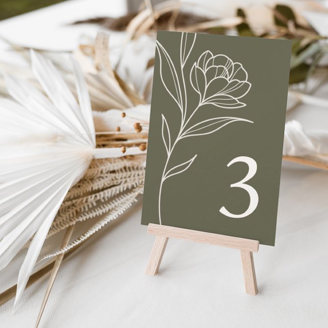 Elegant Floral Olive Wedding Table Number Cards (Creator Uploaded)