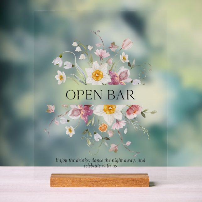 Elegant Floral Open Bar Sign  (Neutral)