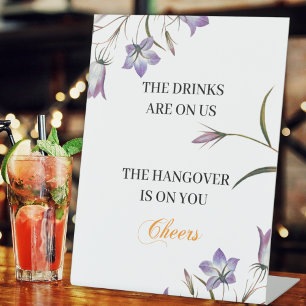 Elegant Floral Open Bar wedding reception  Pedestal Sign