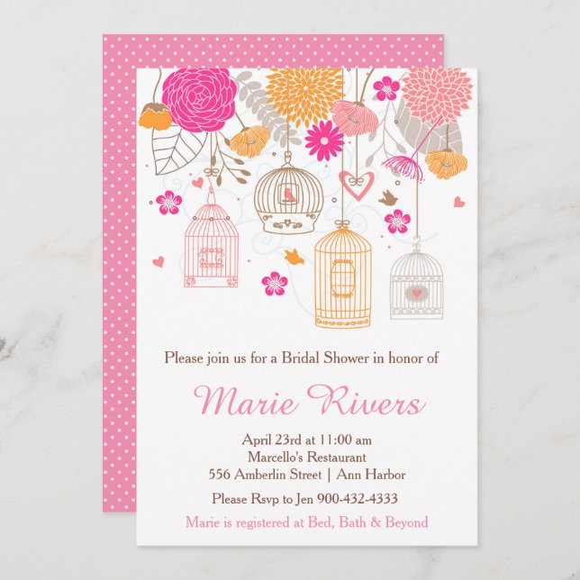 Elegant Floral Orange and Pink Bridal Shower Invitation (Front/Back)