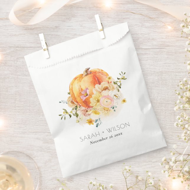 Elegant Floral Orange Autumn Pumpkin Wedding Favour Bag (Clipped)