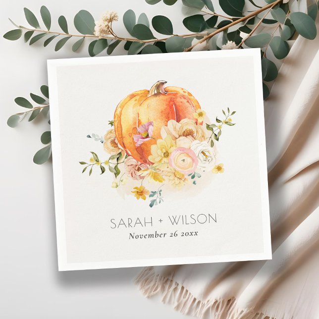 Elegant Floral Orange Autumn Pumpkin Wedding Napkin (Creator Uploaded)