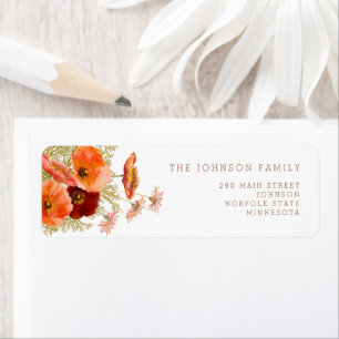 Elegant Floral Orange Brown Girl Baby Shower Return Address Label