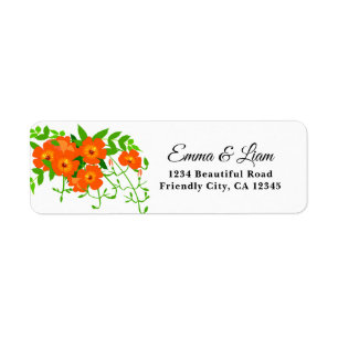 Elegant Floral Orange Flower Wedding Return Address Label