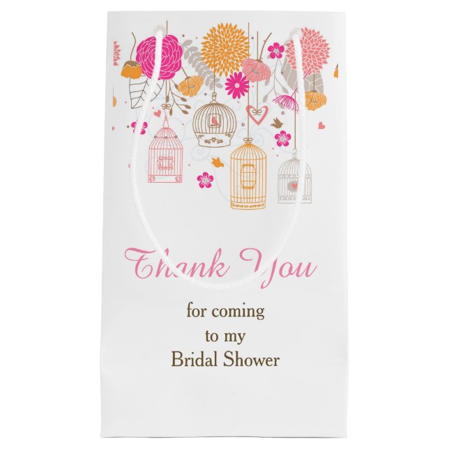 Elegant Floral Orange & Pink Bridal Thank You Small Gift Bag (Front)