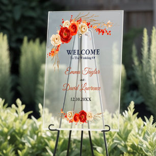Elegant floral orange terracotta welcome wedding acrylic sign