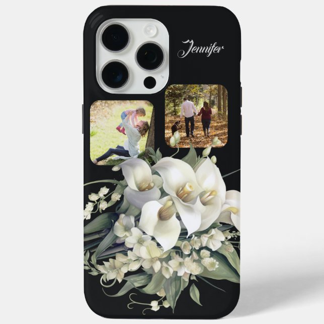 Elegant Floral Orchid-Calla Lily Photo/Name  Case-Mate iPhone Case (Back)