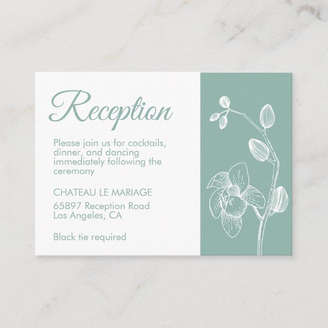 Elegant floral orchids modern simple reception enclosure card (Front)