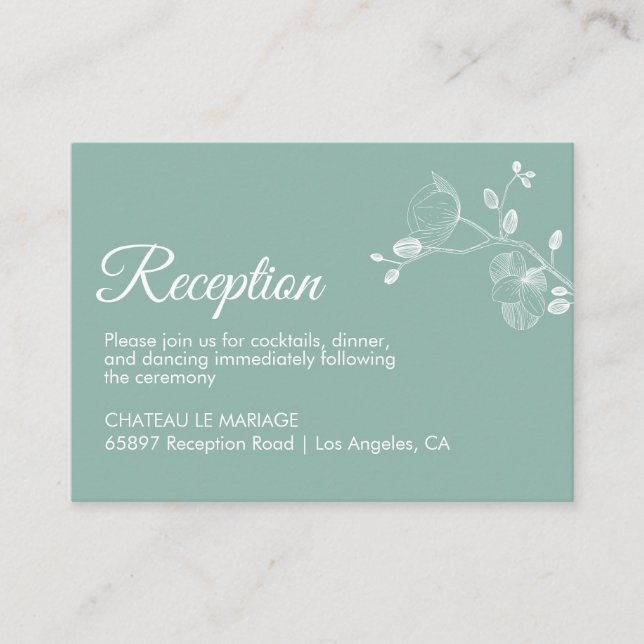 Elegant floral orchids modern simple reception enclosure card (Front)