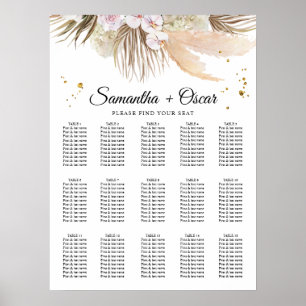 Elegant Floral Orchids & Pampas Beauty Frame Poster