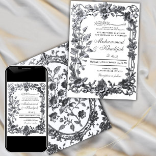 Elegant Floral Ornament Muslim Wedding Nikah Invitation