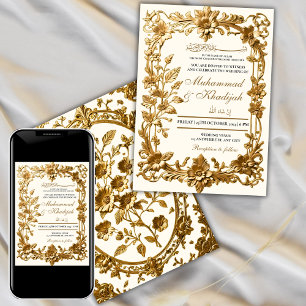 Elegant Floral Ornament Muslim Wedding Nikah Invitation
