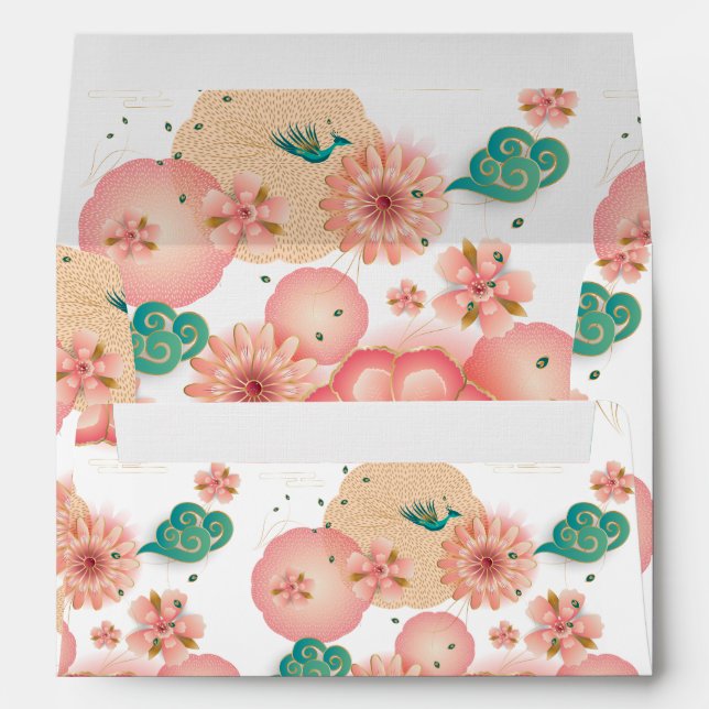 Elegant Floral Ornament, Spring Peach Garden Envelope (Back (Bottom))