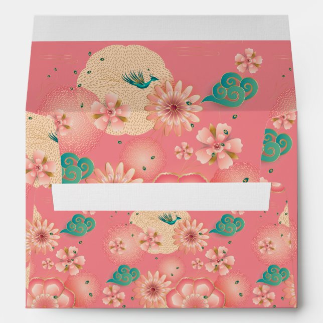 Elegant Floral Ornament, Spring Peach Garden Envelope (Back (Bottom))