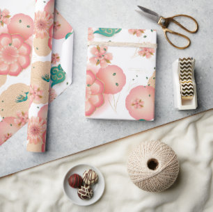 Elegant Floral Ornament Spring Peach Garden Wrappi Wrapping Paper