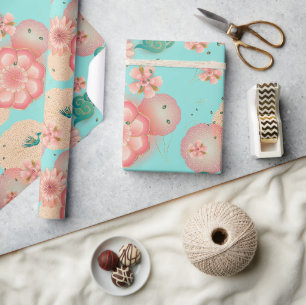 Elegant Floral Ornament Spring Peach Garden Wrapping Paper