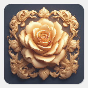 Elegant Floral Ornament With Golden Accents Square Sticker