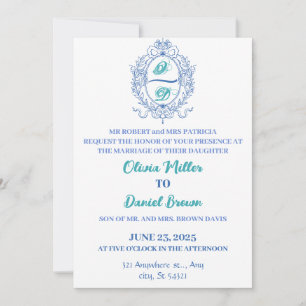 Elegant Floral Oval Frame Ribbons Bows Wedding Invitation