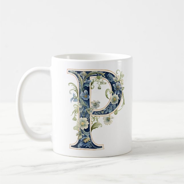 Elegant Floral P Monogram Mug (Left)