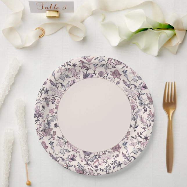Elegant Floral Paisley Border Paper Plate (Wedding)
