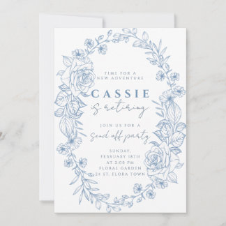 Elegant floral Pale blue retirement invitation