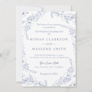 Elegant Floral Pale Blue Wedding Invitation