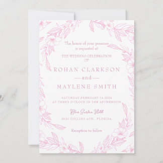 Elegant floral Pale Pink Wedding Invitation