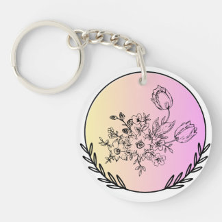 Elegant Floral Pastel Circle Aesthetic Design Key Ring