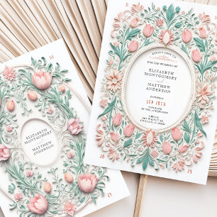 Elegant Floral Pastel Faux Papercut Wedding Invitation