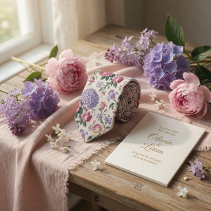 Elegant Floral Pastel Hydrangea Rose Tie