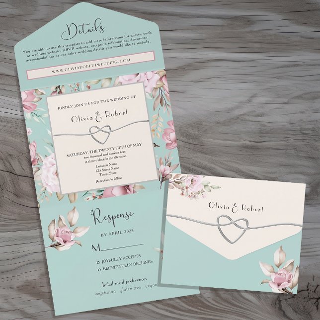 Elegant Floral Pastel Pink and Blue Wedding All In One Invitation (Creator Uploaded)