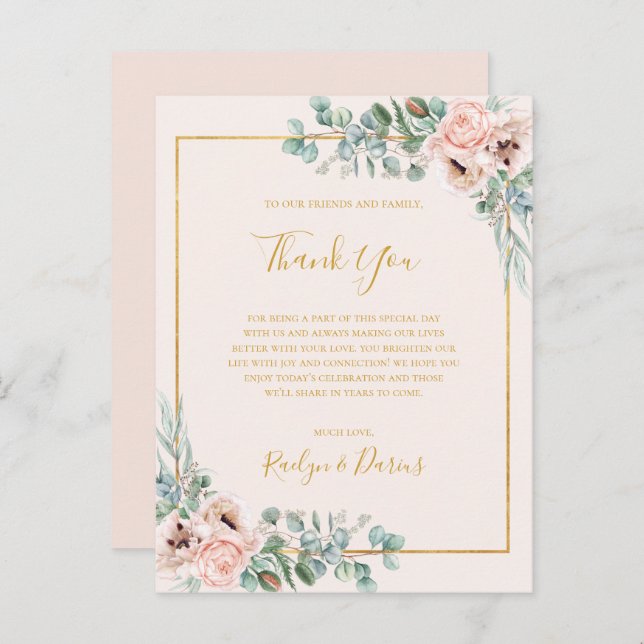 Elegant Floral | Pastel Thank You Reception Card (Front/Back)