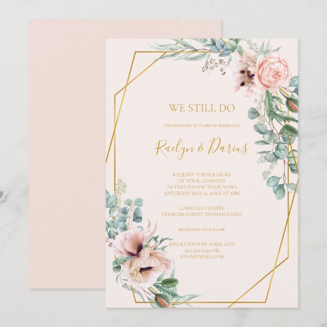 Elegant Floral | Pastel We Still Do Vow Renewal Invitation (Front/Back)
